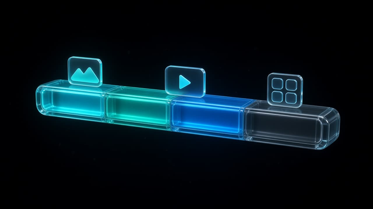 Abstract iPhone storage bar split into glowing segments for photos, videos and apps